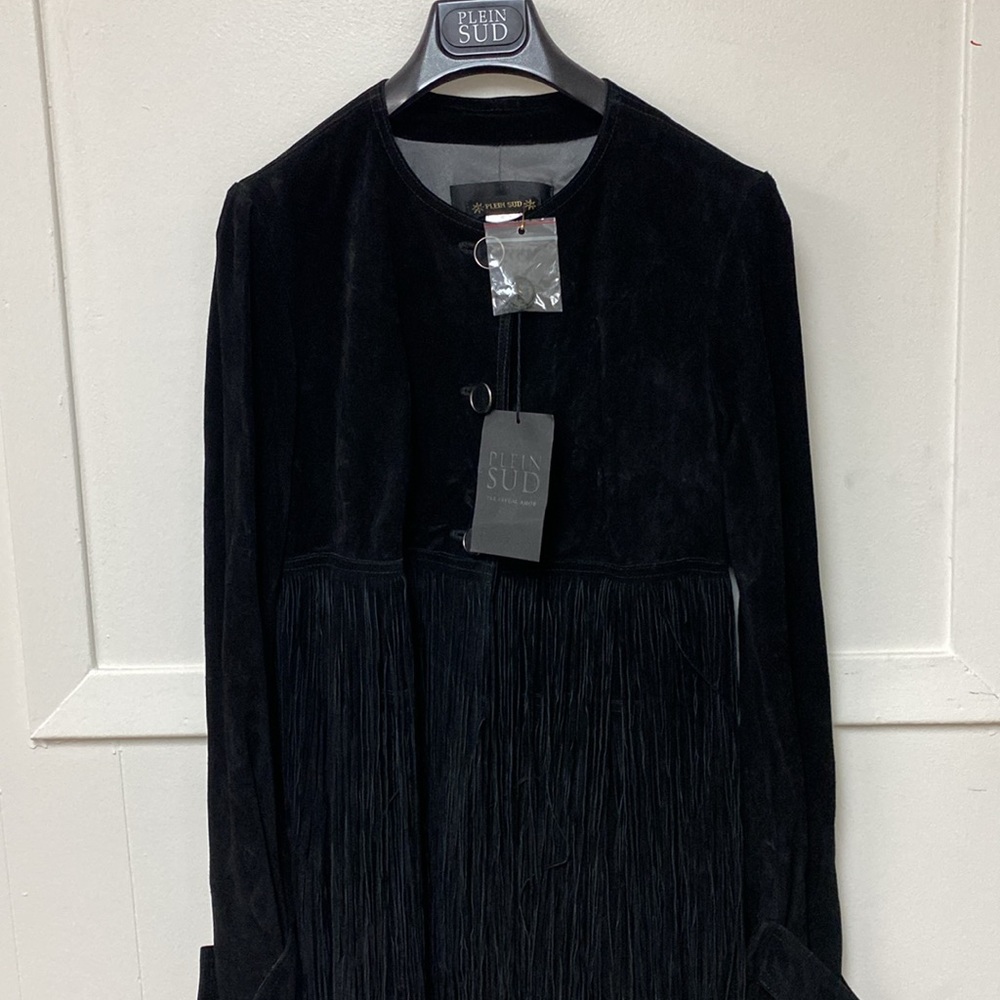 Plein Sud Paris Suede Black Jacket Fringe Rare New With Tag - Picture 15 of 16